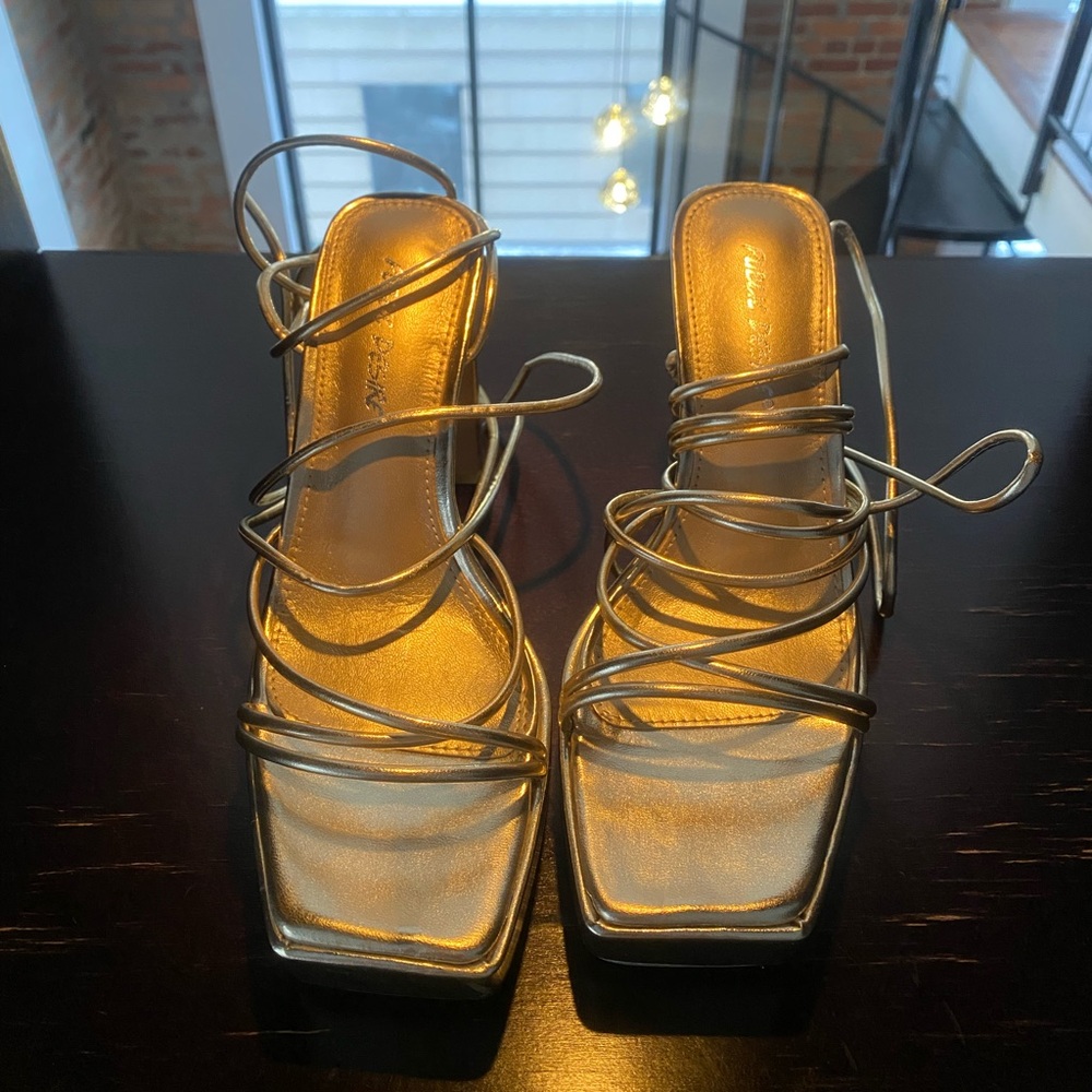 Public Desire Gold Strappy Platform Heels